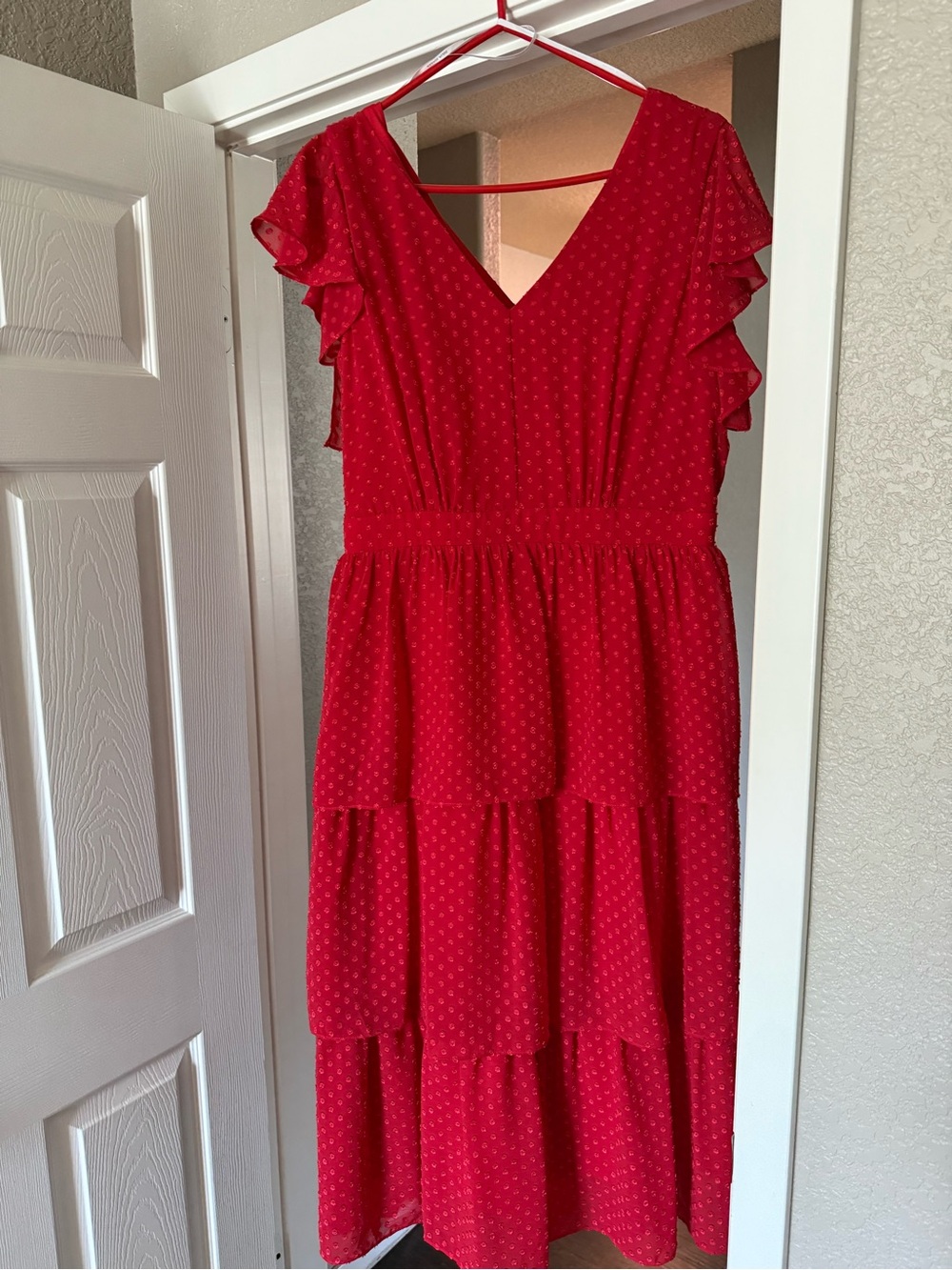 Women's Red Tiered V-Neck Dress